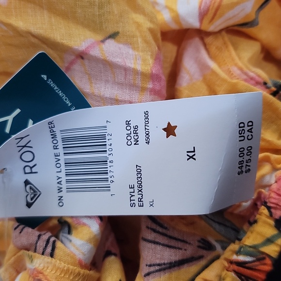 Roxy on way love shorts romper Vibrant peach Floral chamois juniors xl - Picture 3 of 7